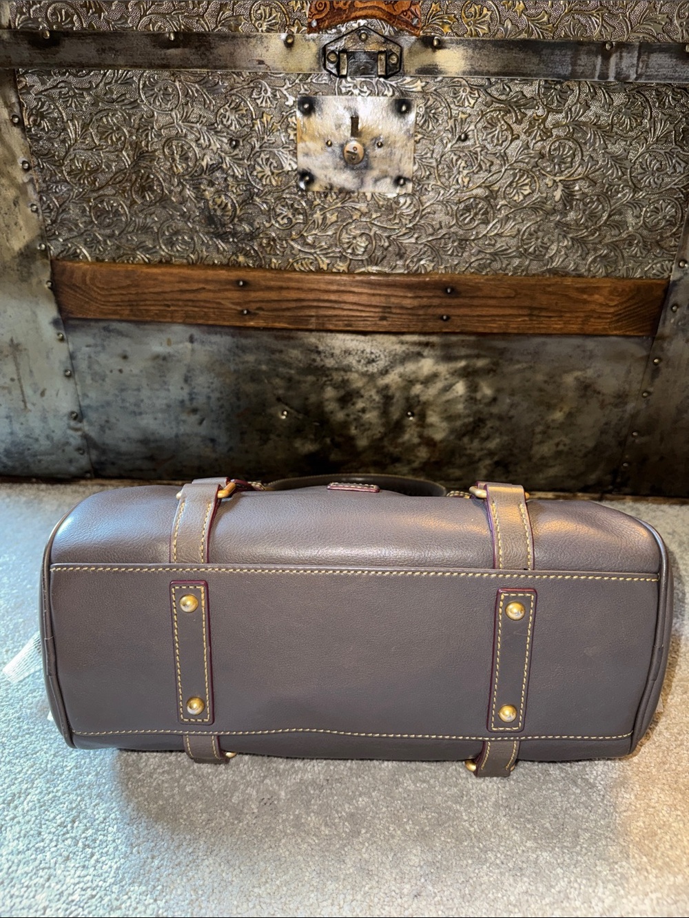 Dooney & Bourke Small Florentine Satchel in Slate with Strap - Picture 3 of 14
